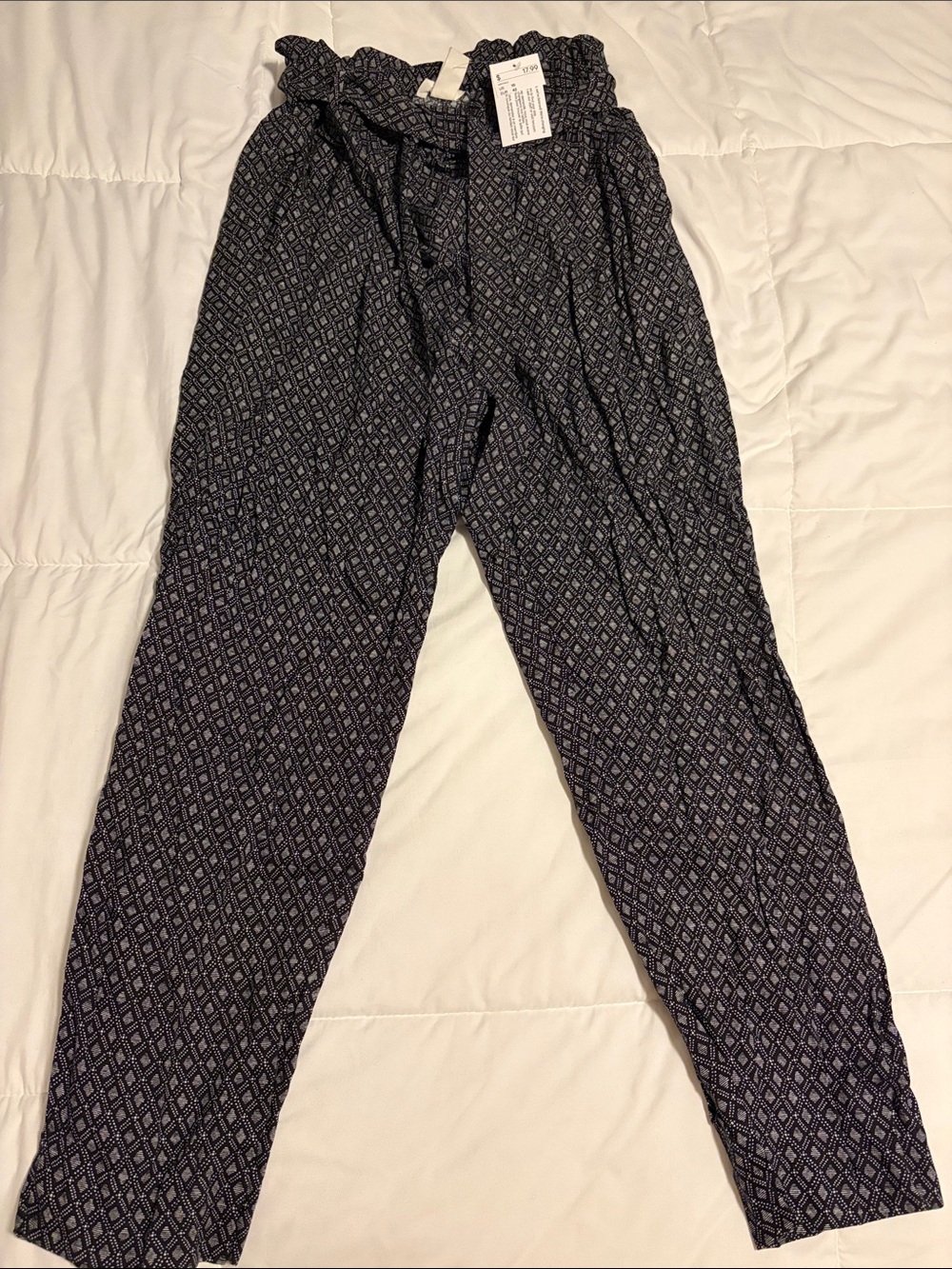 H&M Women's Navy Patterned Paperbag Waist Chinos